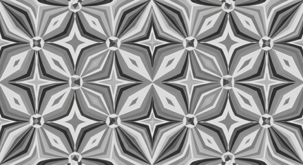 Fototapeta premium Intricate Geometric Pattern Featuring Repetitive Stellar and Diamond Motifs in Monochrome Shades