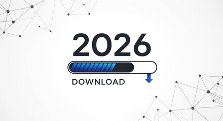 Futuristic download progress bar graphic for 2026
