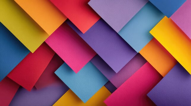 Vibrant Layers of Colorful Paper Textures in Dynamic Arrangement with Bold and Bright Visuals for Creative Backgrounds and Designs in Various Art Projects