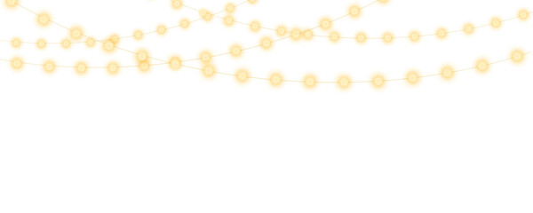 Christmas lights with glowing bulbs, bright glowing garlands decoration on transparent background - vector