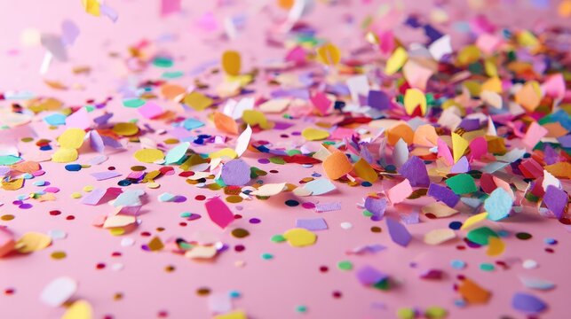 Colorful Confetti Sprinkles on Pink Surface Creating a Festive and Joyful Atmosphere for Celebrations, Parties, and Special Occasions Full of Cheerful Vibes