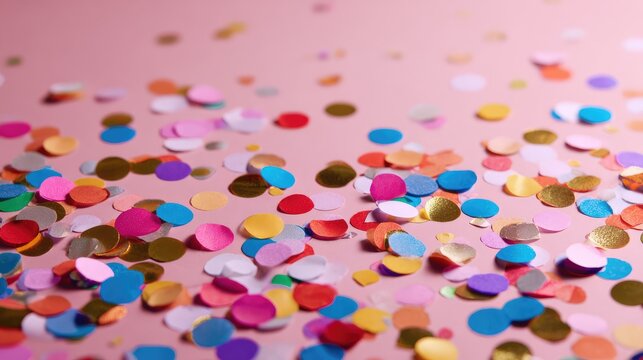 Colorful Confetti on Light Pink Background, Perfect for Celebrations, Parties, Birthdays, and Festive Events, Adding Joy and Vibrancy to Any Occasion