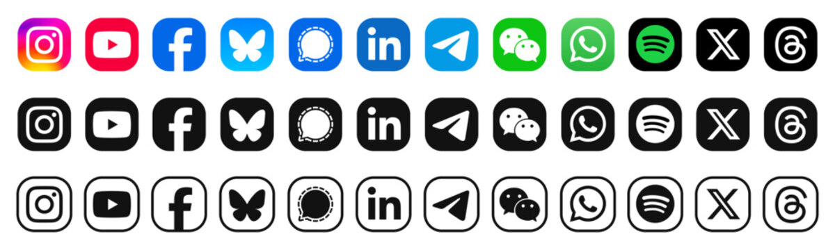 Social media icon. Contact us icon set. Set of Communication icon. Contact and Communication Icons. Facebook, Instagram, Signal, Youtube, Whatsapp social networking