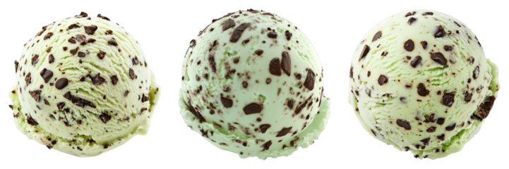 Three scoops of refreshing mint chocolate chip ice cream