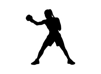 Silhouette of a female boxer throwing a punch in a fighting stance