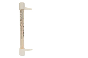 A thermometer for measuring the outside temperature. On a white background.