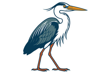 Naklejka premium Artistic illustration of a majestic grey heron standing tall with its long beak and elegant plumage against a white background