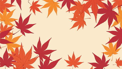 Fototapeta premium A decorative border of red and orange autumn maple leaves framing a light background, perfect for fall-themed designs.