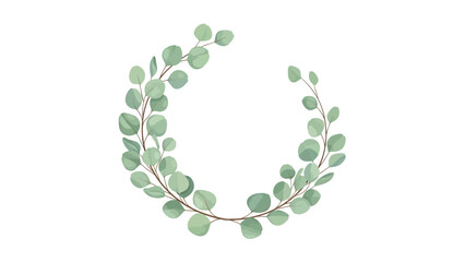 A delicate watercolor illustration of a eucalyptus leaf wreath, featuring soft green foliage arranged in a beautiful circular design, perfect for natural and botanical themes.