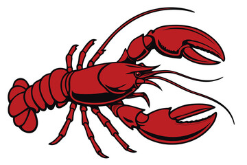 Vibrant red lobster illustration with detailed claws and antennae against a clean white background