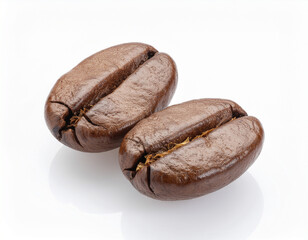 2 coffee beans brown roasted on white background