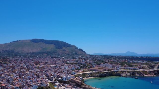 Vibrant Coastal Town With Stunning Views of the Mountains and Sea in Bright Daylight. Terrasini, Sicily, Italy