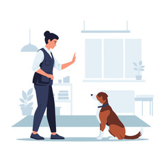 Dog Training Silhouette – Woman Teaching Dog Command Vector Illustration