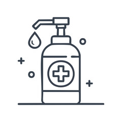 Obraz premium Outline icon of a hand sanitizer bottle with pump, pixel perfect, 64x64
