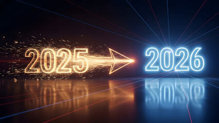 Transition to the Future: The numbers 2025 and 2026 illuminate the path forward, symbolizing progress and innovation in a visually striking depiction of the passage of time.