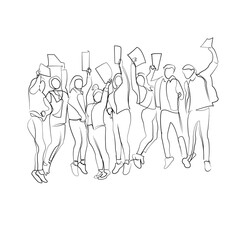 One continuous line drawing on white isolated background. Minimalism linear illustration. graduate, student, diploma, academic, college, graduation, group, university, education, celebration