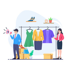 Women shopping in a clothing store, Shopping fashion.Flat style vector illustration.