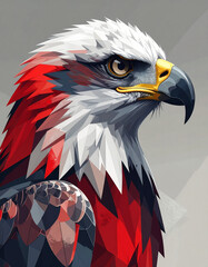 Cubist eagle portrait digital art vibrant colors abstract style close-up view animal representation for modern aesthetics