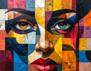 Cubist art exhibition modern gallery visual art urban setting close-up perspective abstract faces