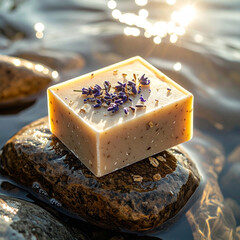 Crafting organic soap bars artisan workshop handmade products natural environment close-up eco-friendly concept