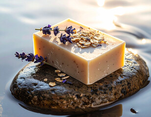Handcrafted organic soap bar artisan workshop natural skincare rustic setting close-up eco-friendly beauty