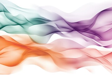 Soft colorful abstract waves flow smoothly in green, purple, orange, and pink hues on white background, creating delicate and airy visual effect