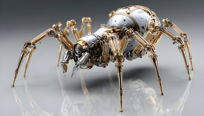 A detailed view of a metallic spider, perfect for science fiction or steampunk themed projects