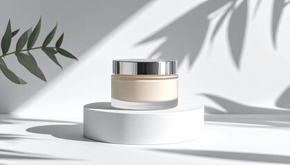 Showcasing unlabeled beige cream jar studio setting product photography minimalist aesthetic close-up view beauty concept
