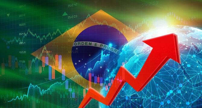 Global financial growth with Brazilian flag. Financial growth with Brazil flag on economic background
