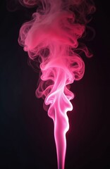 Obraz premium Bright pink smoke swirls upwards against a dark background. Wispy tendrils form elegant shapes creating a dynamic abstract effect. This gaseous plume resembles an artistic explosion or ethereal cloud.