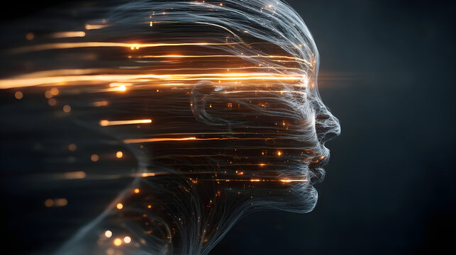 Human profile depicting data consciousness and ai intelligence
