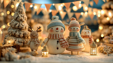 Snowman Family with Cozy Christmas Lights