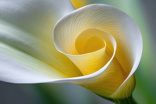 Calla Lily's Gentle Embrace: A close-up captures the elegant curves of a white and yellow calla lily, revealing the delicate interplay of light and shadow, the essence of natural grace and beauty.