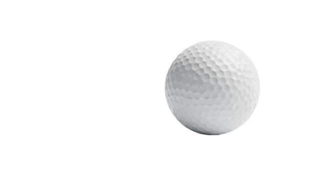 a transparent golf ball in macro close-up, emphasizing intricate dimpled texture, isolated on a transparent studio background with soft shadow and copy space. Concept of golf equipment advertising