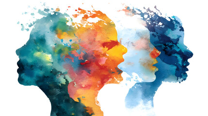 Human head silhouettes communicating psychology and emotions