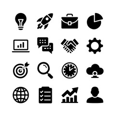 Startup Icon Set. Vector Design Pack Isolated on White Background. Grunge Stamp Vector Illustration.