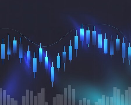 Abstract blue candlestick chart illustrating financial market trends and investment analysis