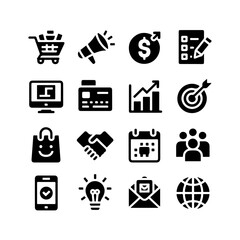 Marketing Icon Set. Vector Design Pack Isolated on White Background. Grunge Stamp Vector Illustration.