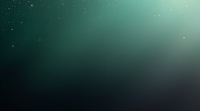 Teal and green gradient background with sparkling golden particles and bokeh lights for a luxury celebration concept and elegant design