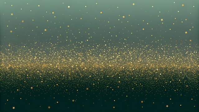 Falling gold glitter and sparkling stars on a dark green gradient background for a luxurious holiday celebration concept and festive design