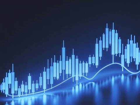 Glowing blue stock market chart displaying financial data and economic trends