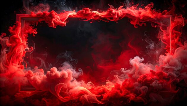 A vibrant, fiery border surrounds an empty rectangular space, created with flowing, red and gray smoke-like formations