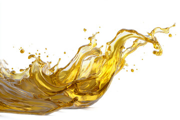 Fototapeta premium golden liquid splash with droplets on white background