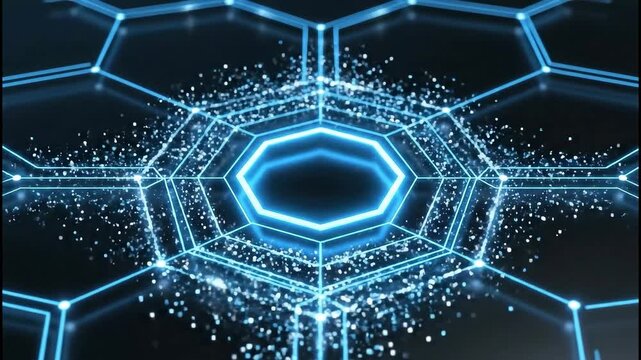 Dynamic neon blue geometric shape animation for modern technology intro or futuristic logo reveal, great for game design or digital brand identity