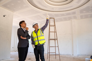 Construction site meeting modern building professional discussion indoor collaborative view project...