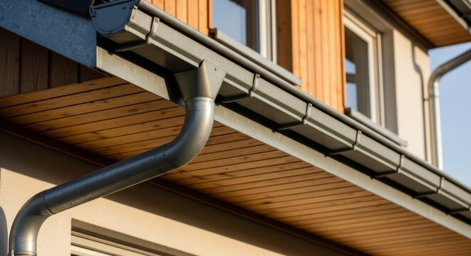 Architectural detail highlighting a modern rain gutter system on a residential building