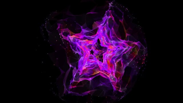 Rotating animation sphere grid with stars. Wireframe made up of interlaced dots and lines in stars.