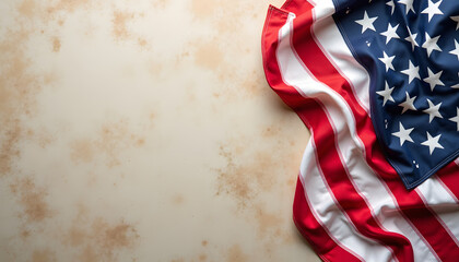 American flag waving on a textured background with copy space