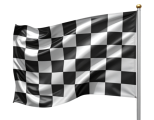  3D Checkered Finish Flag Waving, Front View, Isolated on Transparent Background.
