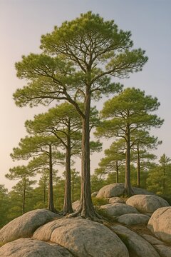 Whaleback granite mounds in peach light